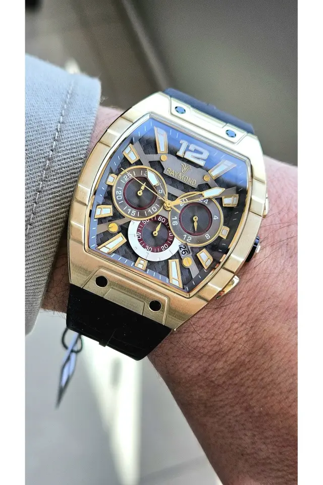 Rym-83604 Paslanmaz Çelik - Silikon Kordon - Raymond Erkek Kol Saati IRG-BK