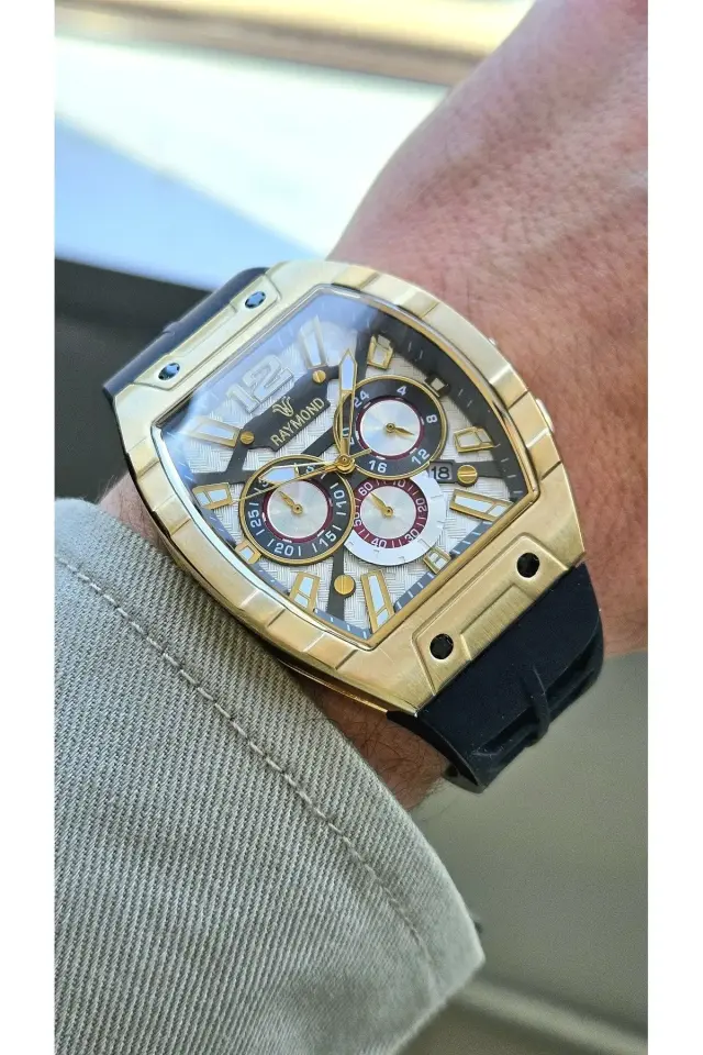 Raymond Erkek Kol Saati J GOLD-BK-W  Silikon Kordon