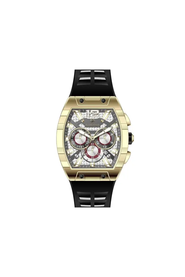 Rym-83604 Paslanmaz Çelik - Silikon Kordon - Raymond Erkek Kol Saati J GOLD-BK-W