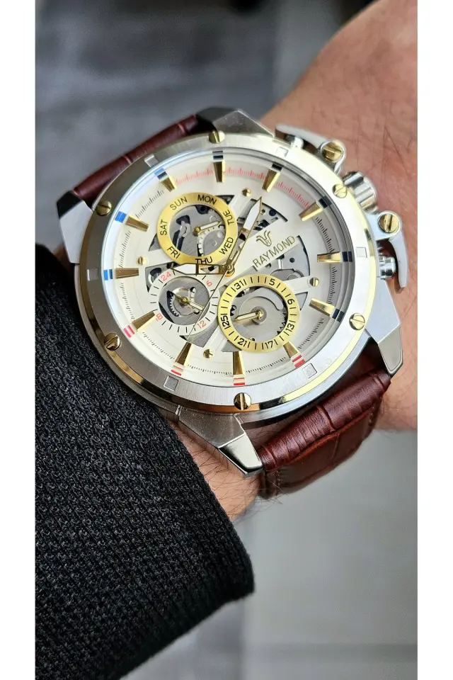 Rym-4469 Paslanmaz Çelik Kasa - Deri Kordon - 2 Yıl Garanti - Erkek Kol Saati ASS-BRW-W