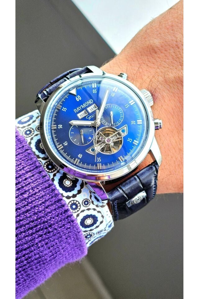 Raymond Erkek Kol Saati R44 -Yuvarlak Kasa Deri Kordonlu-