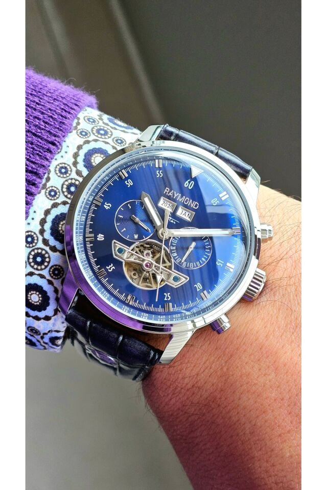 Raymond Erkek Kol Saati R44 -Yuvarlak Kasa Deri Kordonlu-