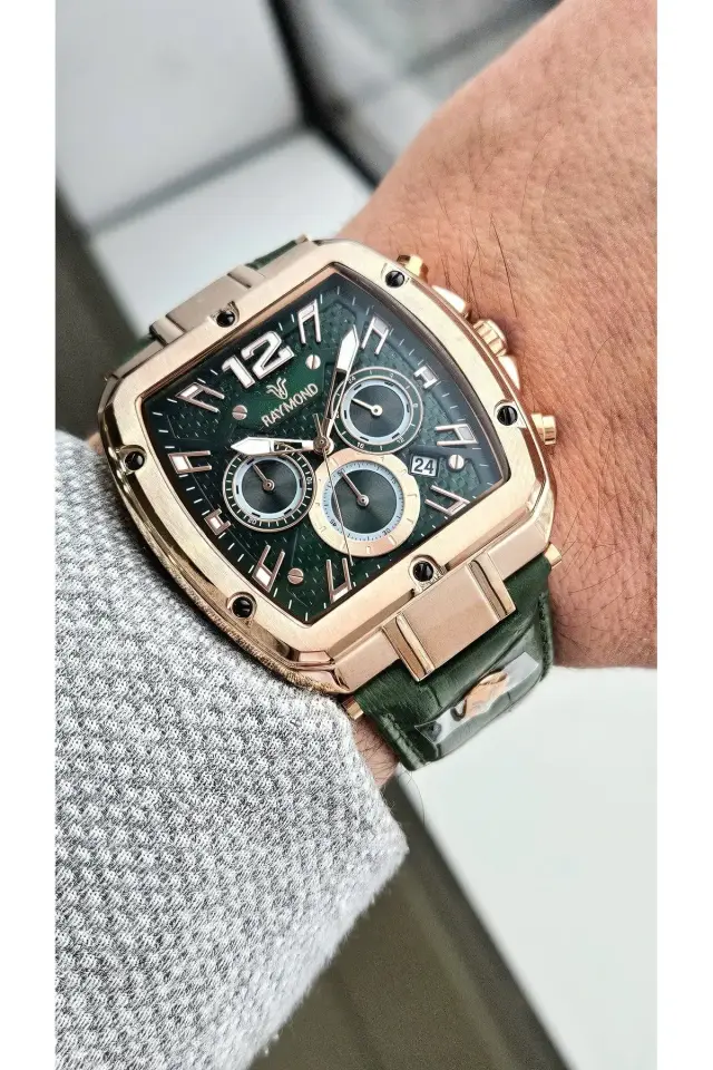 Raymond Erkek Kol Saati J RG-GREEN  Deri Kordon