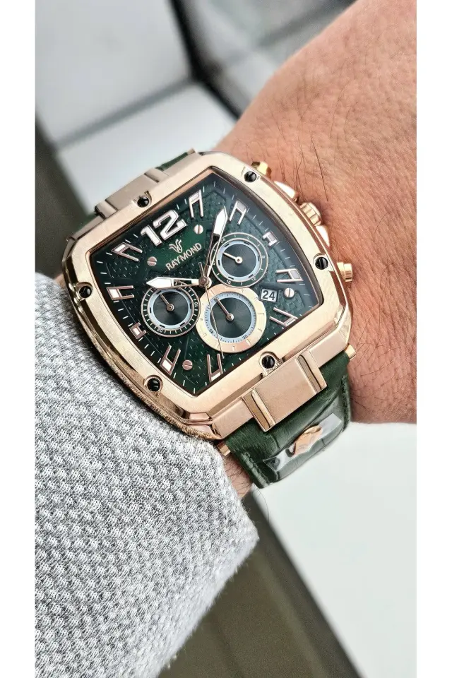 G831719M Deri Kordon Erkek Kol Saat - Paslanmaz Çelik - 2 Yıl Garanti J RG-GREEN