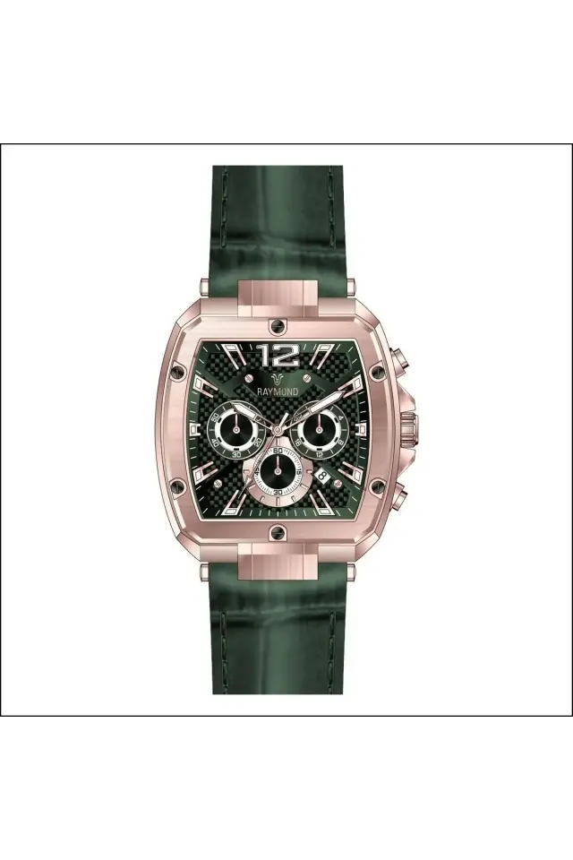 Raymond Erkek Kol Saati J RG-GREEN  Deri Kordon