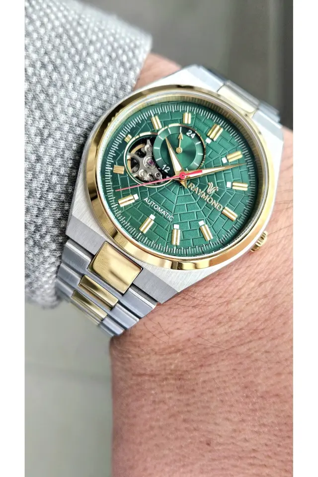 Rym-250424 Raymond Otomatik Erkek Kol Saati- 2 Yıl Garanti - Paslanmaz Çelik GIPG-GREEN