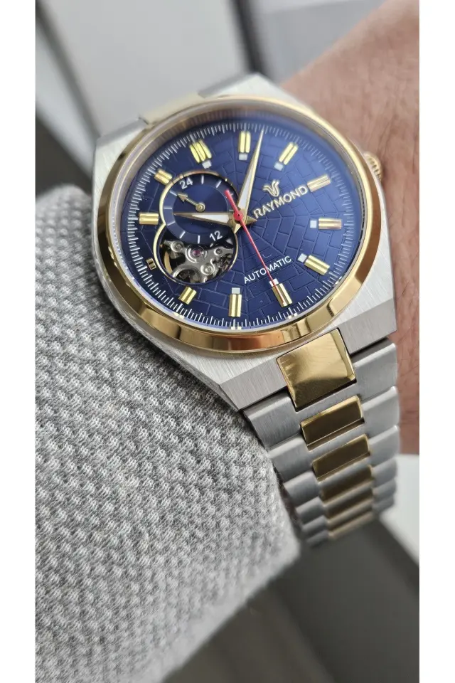 Rym-250424 Raymond Otomatik Erkek Kol Saati- 2 Yıl Garanti - Paslanmaz Çelik FIPG-BL
