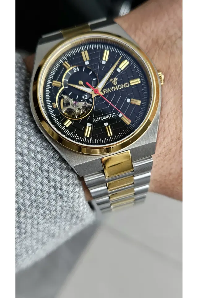 Rym-250424 Raymond Otomatik Erkek Kol Saati- 2 Yıl Garanti - Paslanmaz Çelik EIPG-BK