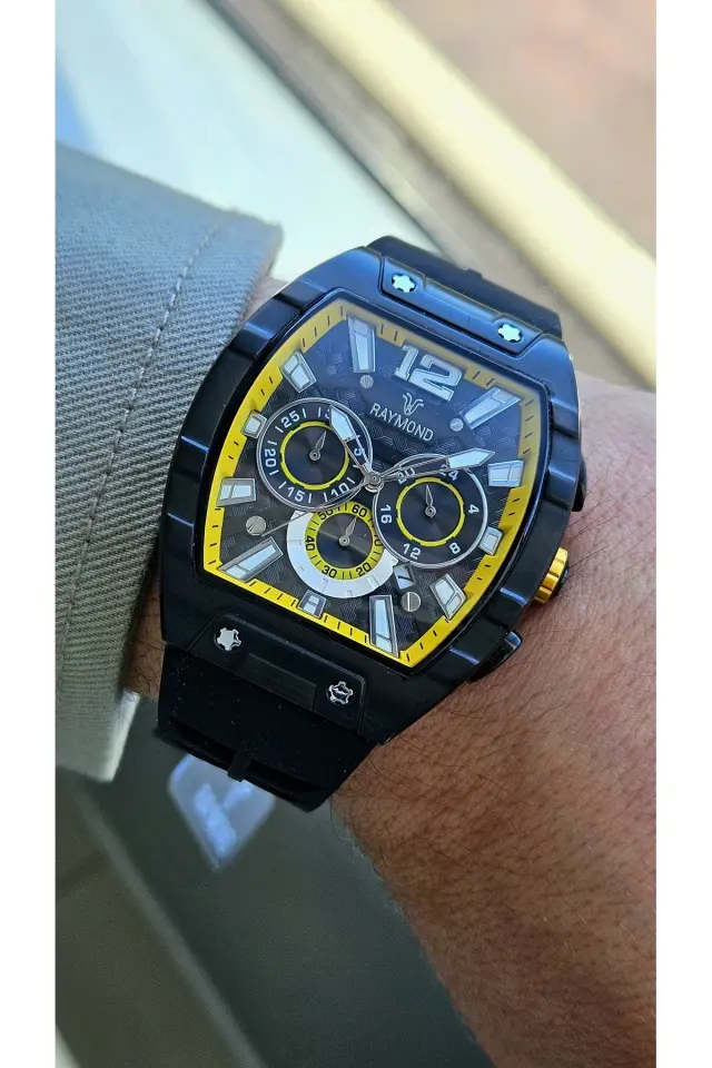 Rym-83604 Paslanmaz Çelik - Silikon Kordon - 2 Yıl Garanti - Raymond Erkek Kol Saati D BK-ORANGE