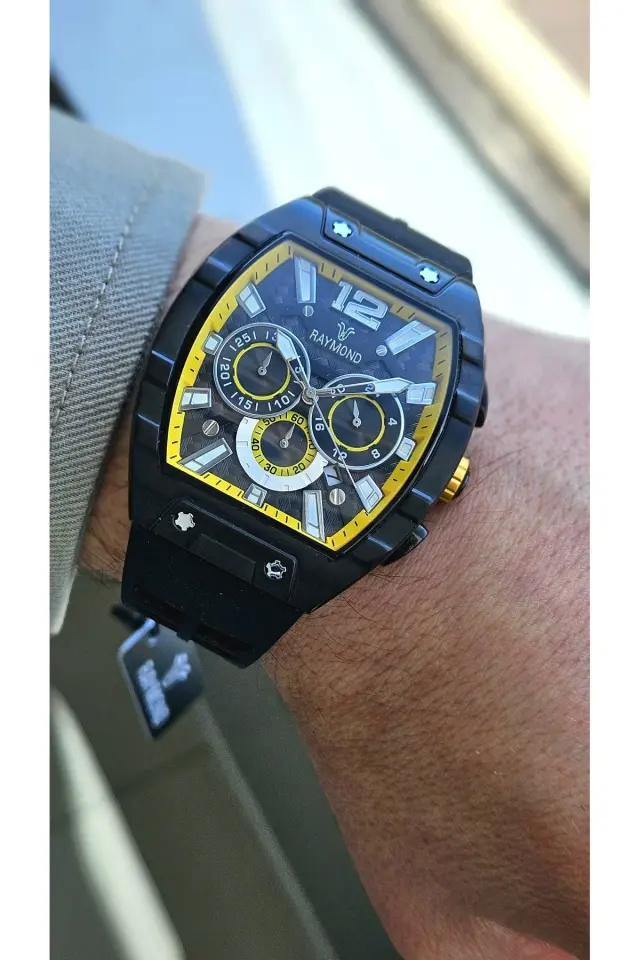 Rym-83604 Paslanmaz Çelik - Silikon Kordon - 2 Yıl Garanti - Raymond Erkek Kol Saati D BK-ORANGE