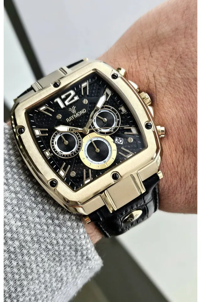 G831719M Deri Kordon Erkek Kol Saat - Paslanmaz Çelik - 2 Yıl Garanti DGOLD-BK