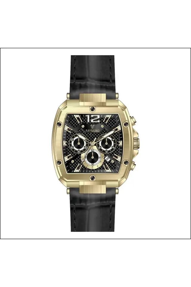 Raymond Erkek Kol Saati DGOLD-BK  Deri Kordon